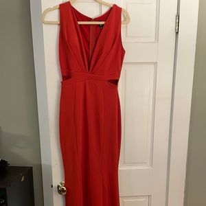 Long formal orange cutout dress